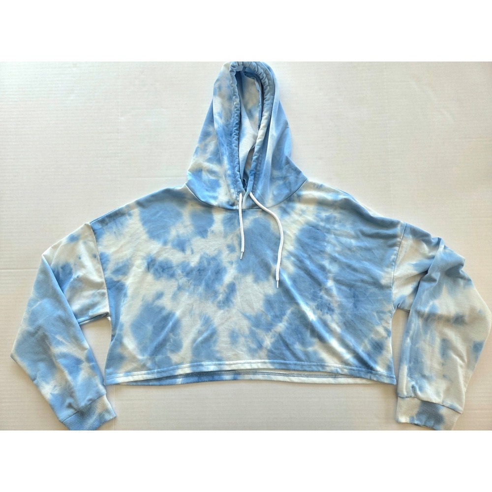 Refuge Athletics Womens XL Blue White Tie Dye Cropped Hoodie Pullover Sweatshirt